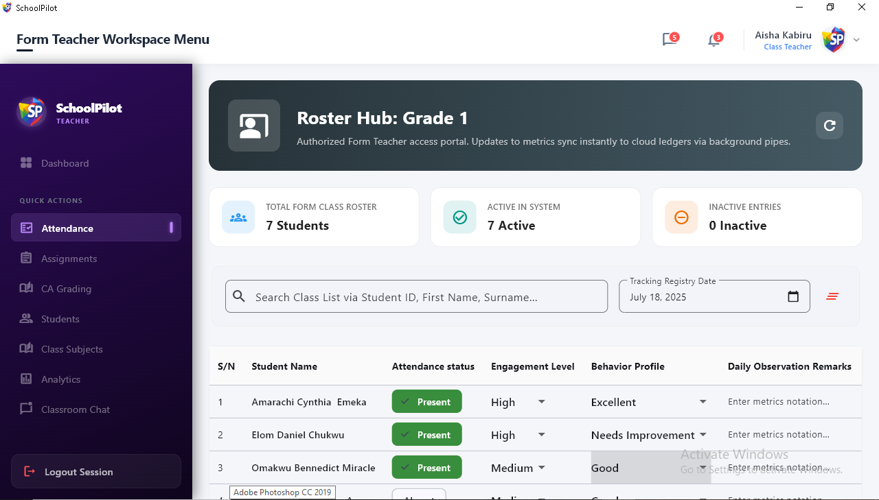 SchoolPilot Form Teacher Roster Hub