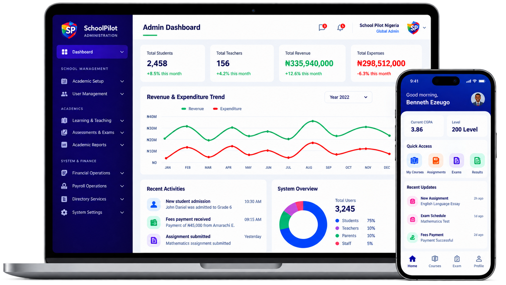 SchoolPilot Admin Web Dashboard and Student Mobile App Workspace