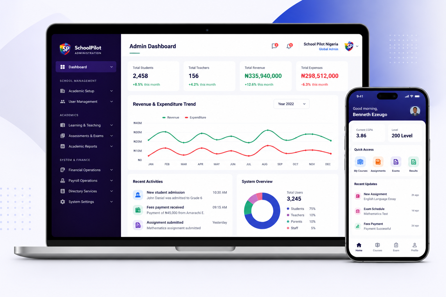 SchoolPilot Admin Web Dashboard and Student Mobile App Workspace