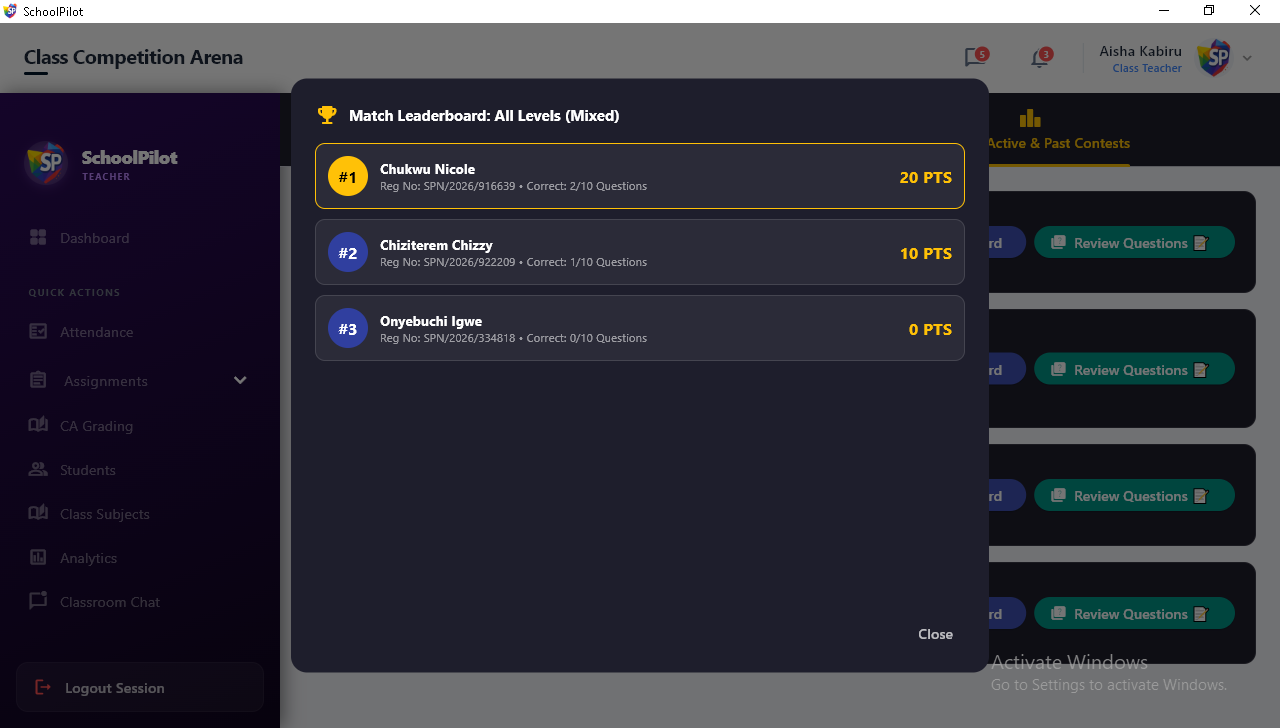 SchoolPilot Match Leaderboard Arena