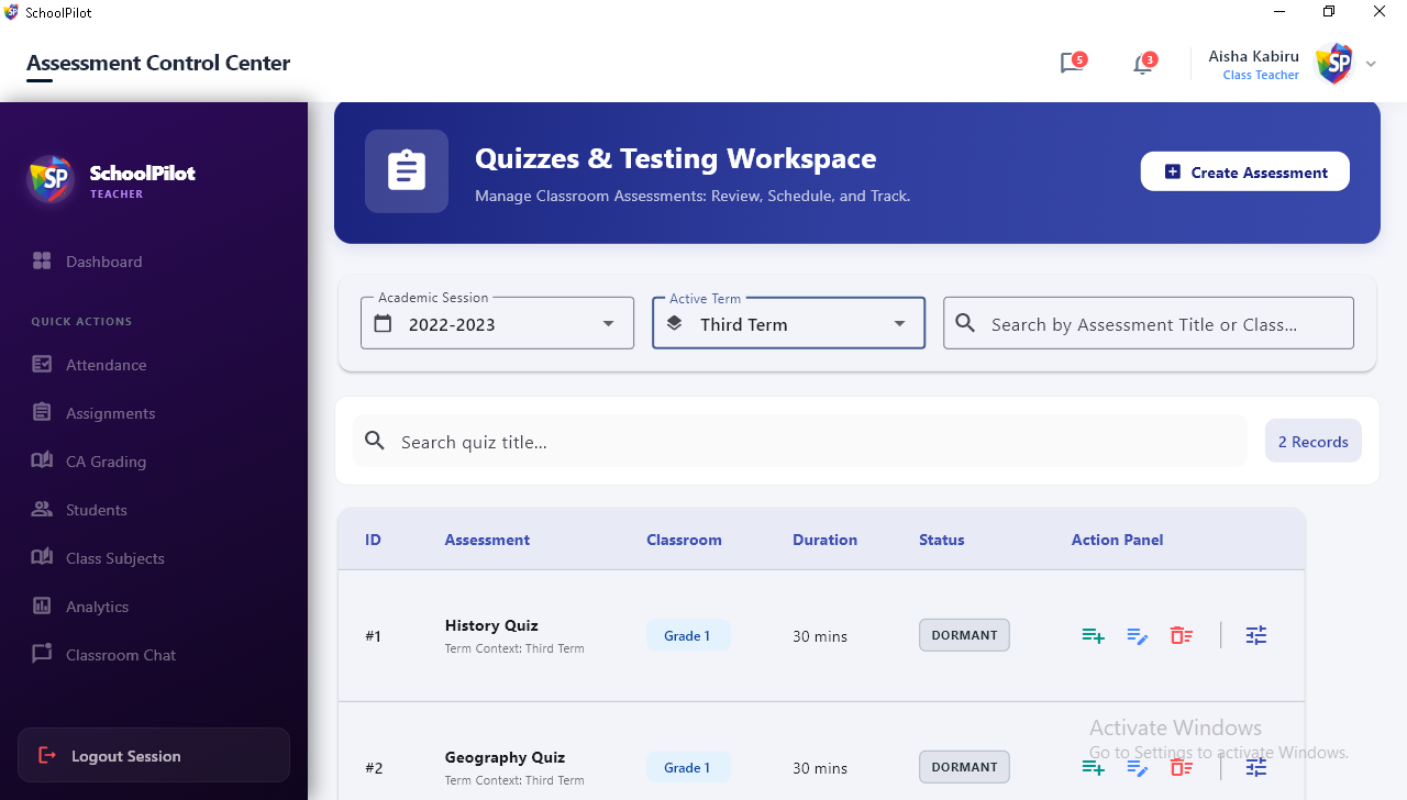SchoolPilot Continuous Assessments Hub