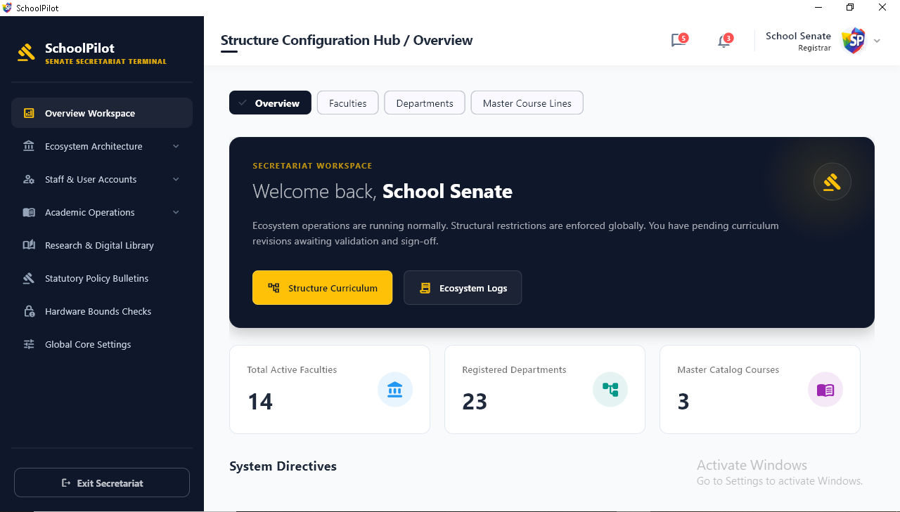 SchoolPilot Senate Secretariat Terminal