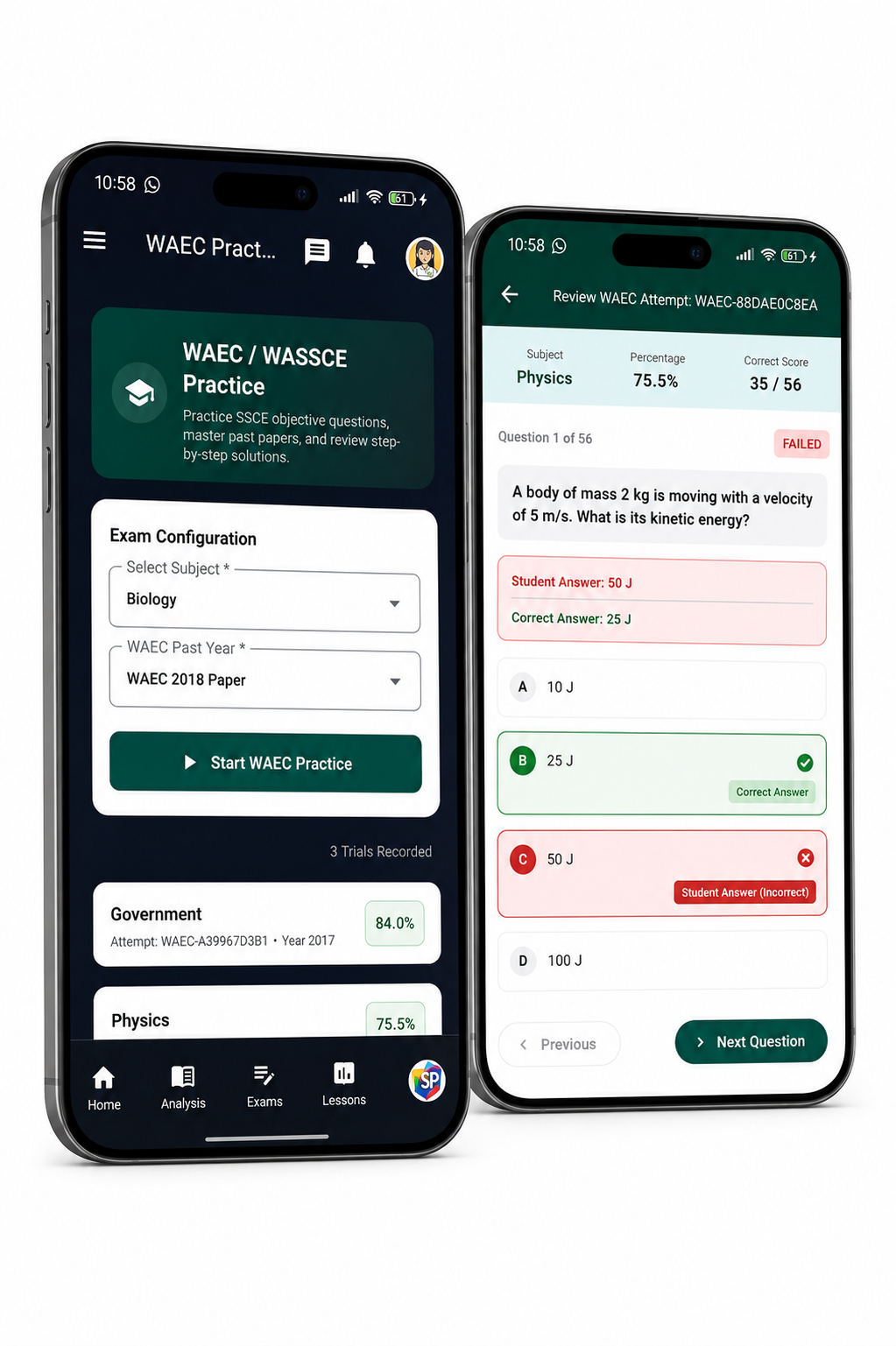 WAEC WASSCE NECO Exam Practice Mobile Interface